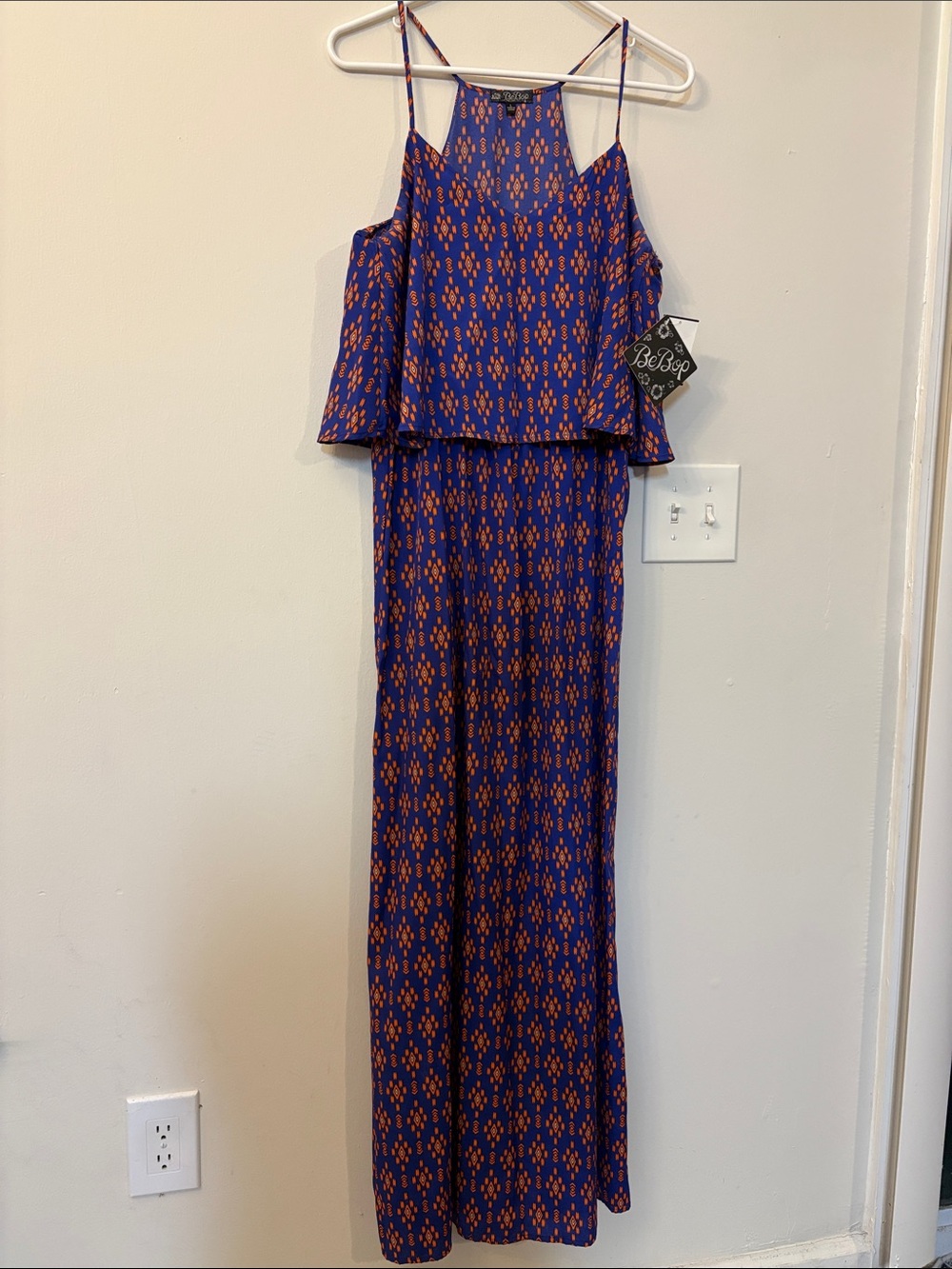 NWT BeBop Royal Blue & Orange Printed Maxi Romper